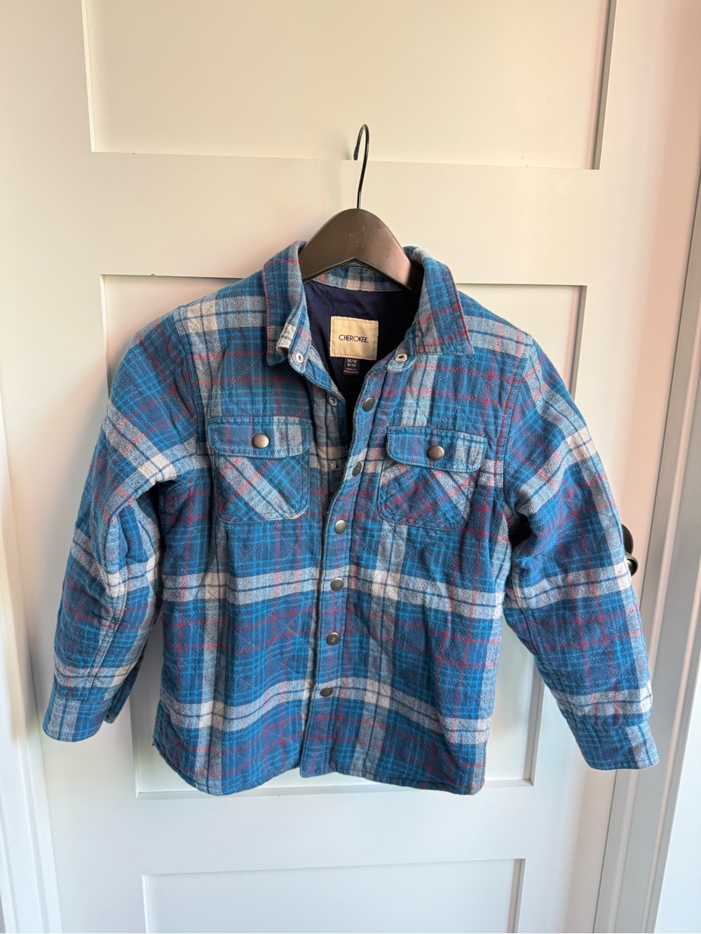 Cherokee Blue Plaid Quilted Button-Down Shirt Jacket